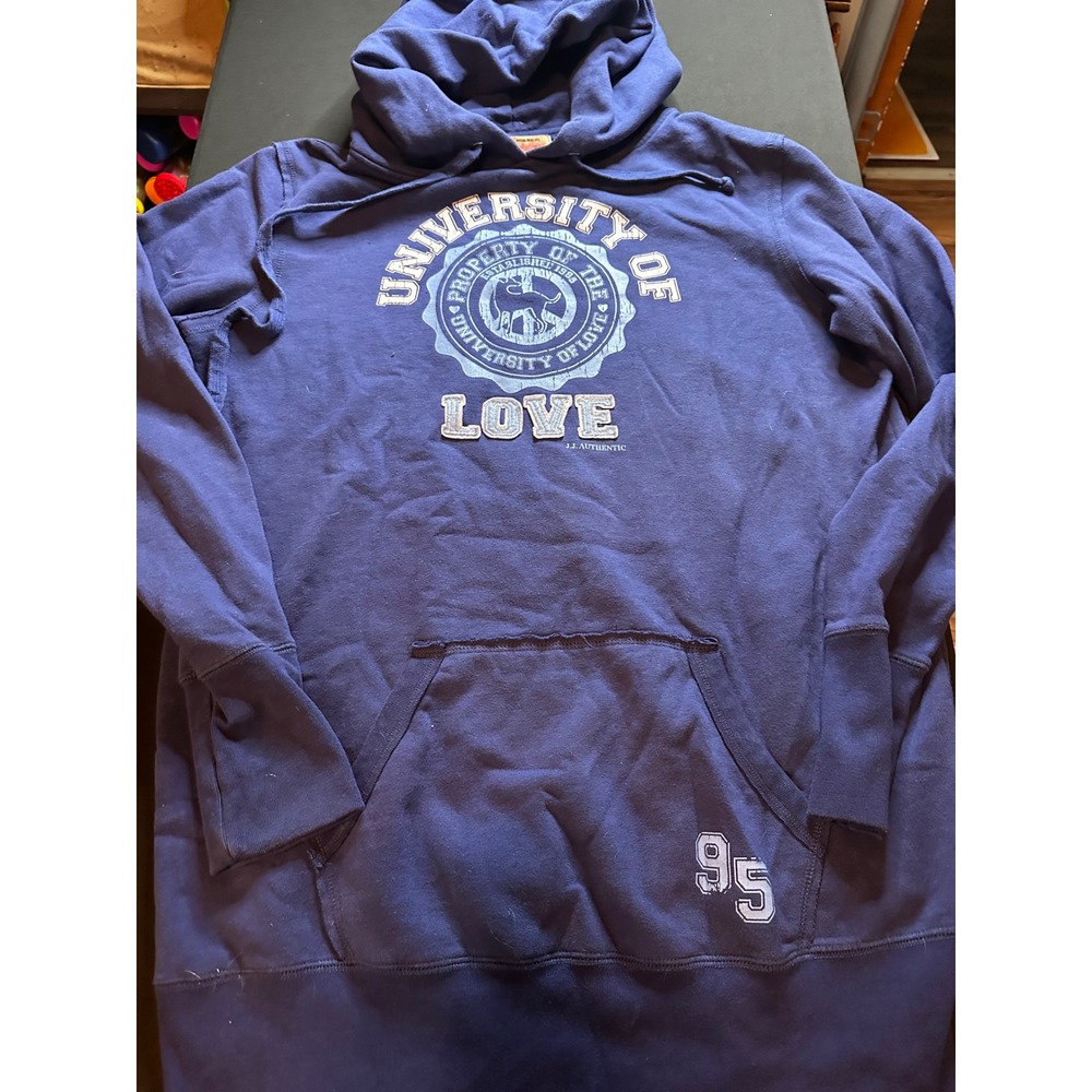 JJ Authentic University of Love Navy Blue Hoodie Sweatshirt Peace Dog Large